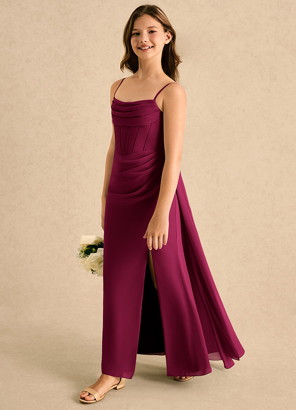 Azazie Moxie Girls Formal Sukienki dla Dziewczynki Sypiącej Kwiaty Linia A Koronka Szyfon Długość podłogi Sukienka image1