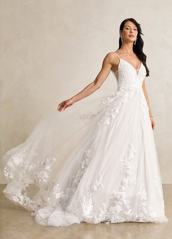 Azazie Rhodes Wedding Dresses Diamond White A-Line V-Neck Sequins Tulle Dress image1