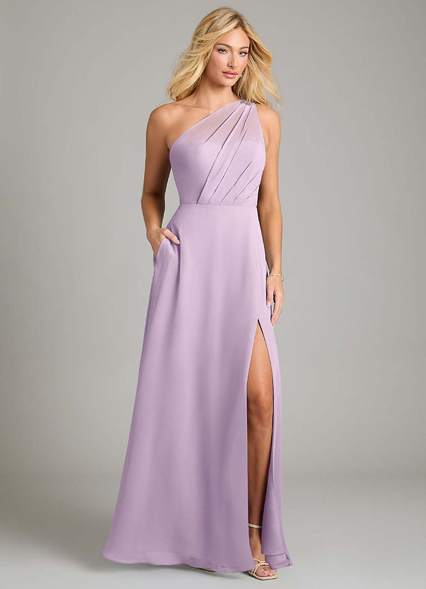 Azazie Phaedra Bridesmaid Dresses Frosted Lilac A-Line One Shoulder Chiffon Dress image1