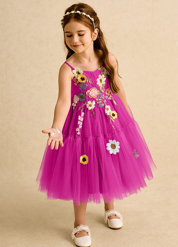 Azazie Osea Flower Girl Dresses Fuchsia Ball-Gown Pleated Tulle Dress image1