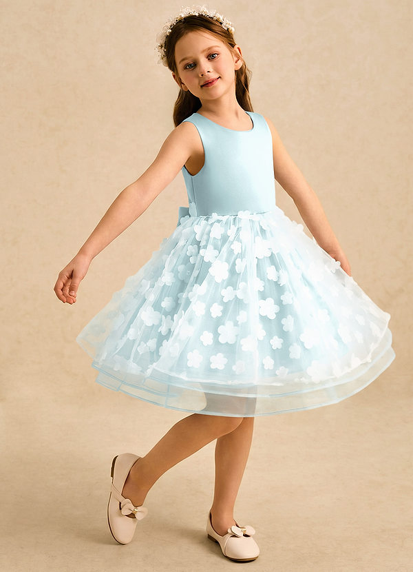 Azazie Billie Flower Girl Dresses Mist Ball-Gown Pleated Matte Satin Dress image1