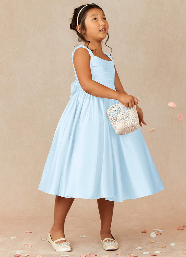 Azazie Cutie Pie Flower Girl Dresses Sky Blue A-Line Pleated Matte Satin Dress image1