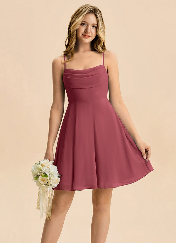 Azazie Bear Junior Abito A-Line in Chiffon Plissettato Merlot image1
