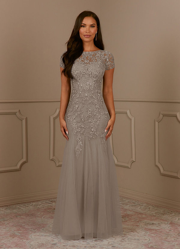 Azazie Laurie Mother of the Brides Dresses Taupe Mermaid Scoop Sequins Tulle Dress image1