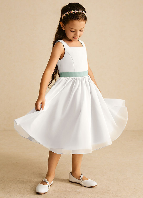 Azazie Elina Flower Girl Dresses Ivory Agave A-Line Sleeveless Chiffon Dress image1