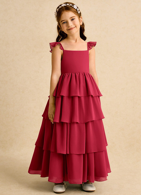 Azazie Boba Vestidos de Niña de Flores Vestido de Escarlata de Gasa de Corte En A con Escote Cuadrado image1