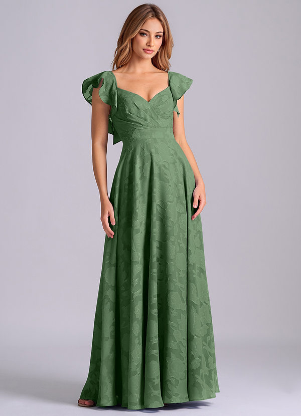 Azazie Leilani Vestidos Dama de Honor Vestido de Eucalipto de Devorado Floral de Corte en A con Escote de Corazón image1