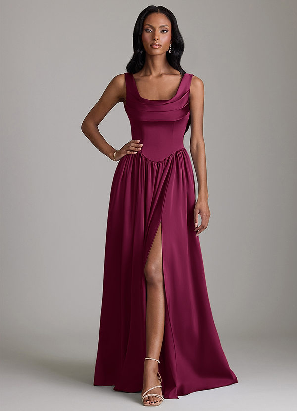 Novi Bridesmaid Dresses Red Plum A-Line with Pockets Stretch Satin Dress image1