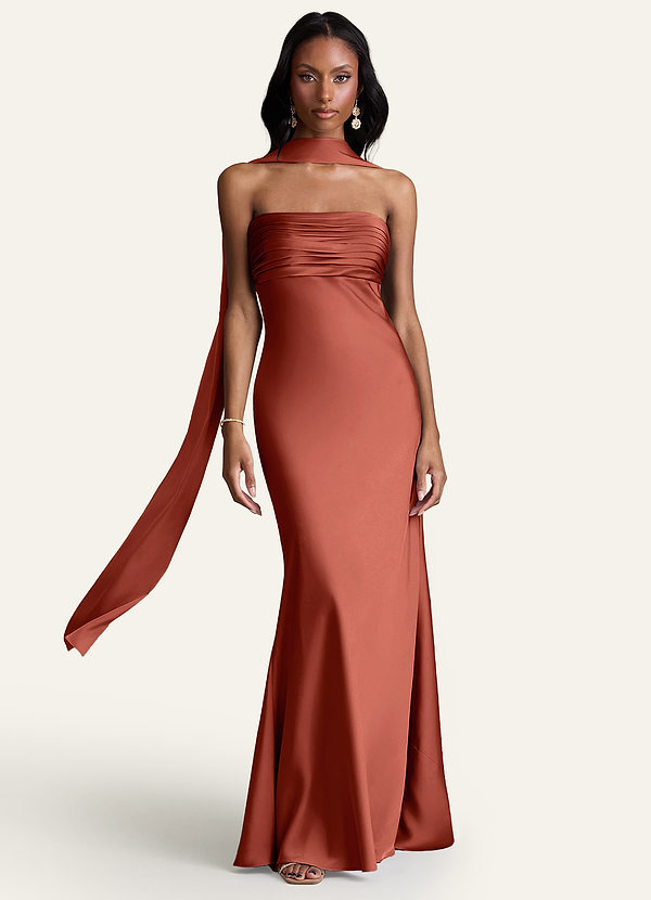 front Azazie Matching Color Stretch Satin Scarf