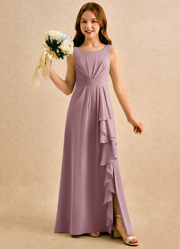 Azazie Chibi Girls Formal Blumenkinder Kleider A-Linie Plissee Chiffon Kleid Altrosa image1