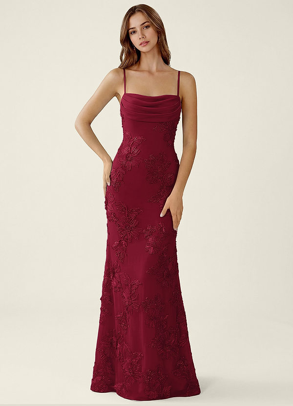 Bellatrix Burgundy 3D Flowers Corset Mermaid Lace Up Back Prom Dress image1