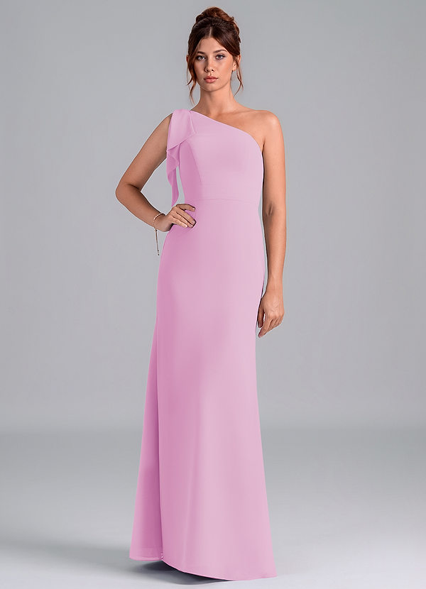Azazie Rinna Bridesmaid Dresses Candy Pink Mermaid One Shoulder Chiffon Dress image1