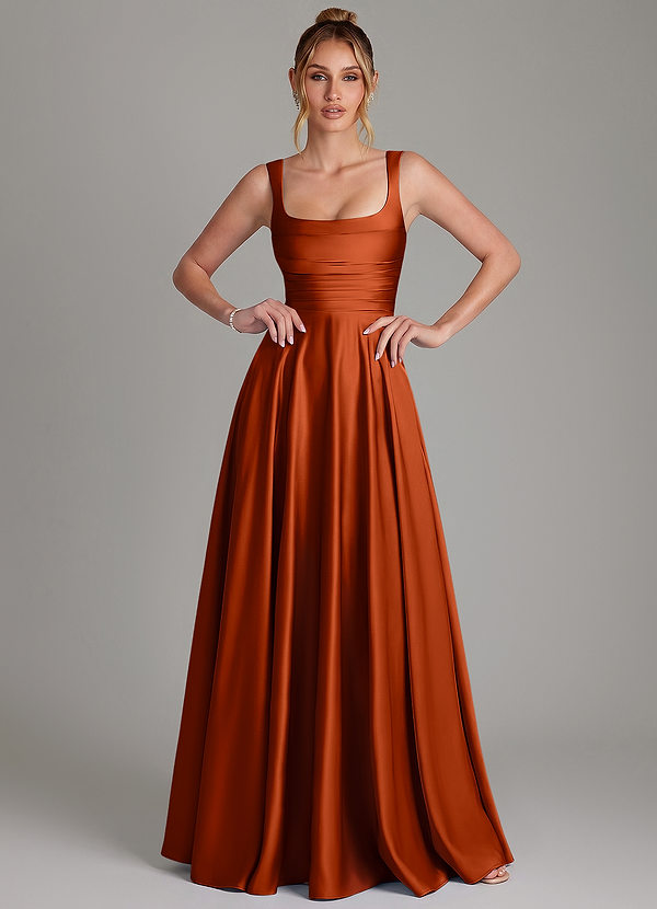Azazie Azaria Bridesmaid Dresses Paprika A-Line Corset Stretch Satin Dress image1