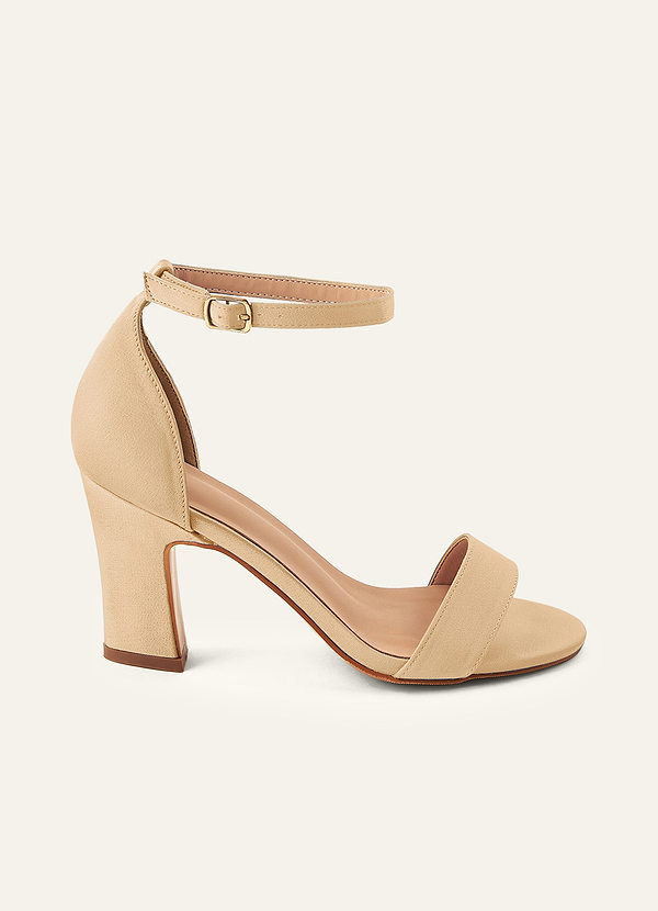 front Matching Color Stretch Satin One Strap Buckle Chunky Heel Sandals