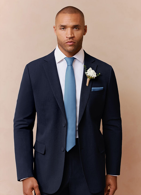 front Savile Navy Blue Wool Blend Suit Jacket