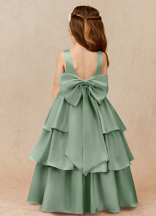 Azazie Margie Flower Girl Dresses Vestir Matchá de Cetim elástico de Linha A com Arco image1