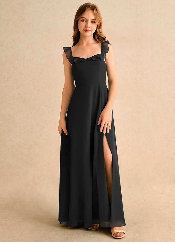 Azazie Chip Girls Formal Flower Girl Dresses Black A-Line Sleeveless Chiffon Dress image1