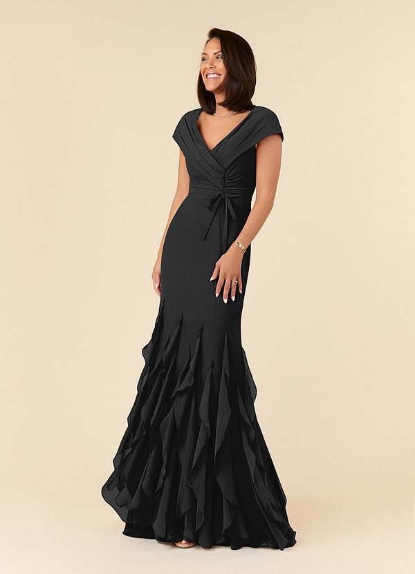 Azazie Bailora Mother of the Brides Dresses Black Mermaid Ruched Chiffon Dress image1