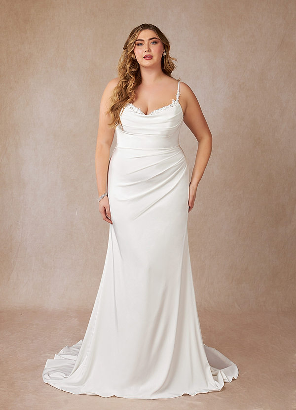 Azazie Cheri Robe de Mariée Robe Sirène en Crêpe Dos Satin Paillettes en forme de cœur Blanc De Diamant image1