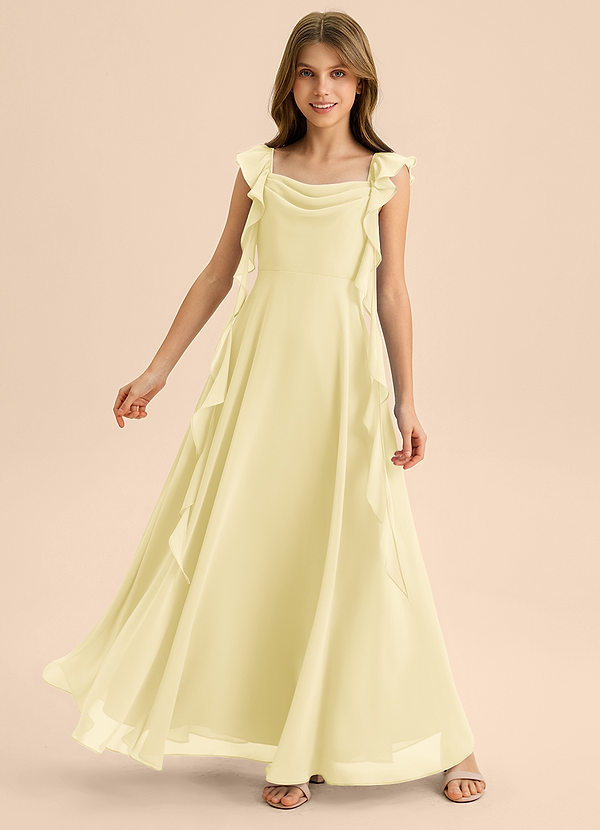 Azazie Carmin Junior Abito A-Line in Chiffon Increspato Sorbetto Al Limone image1