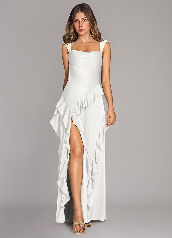 Azazie Sloane Bridesmaid Dresses White A-Line Sweetheart Neckline Stretch Satin Dress image1