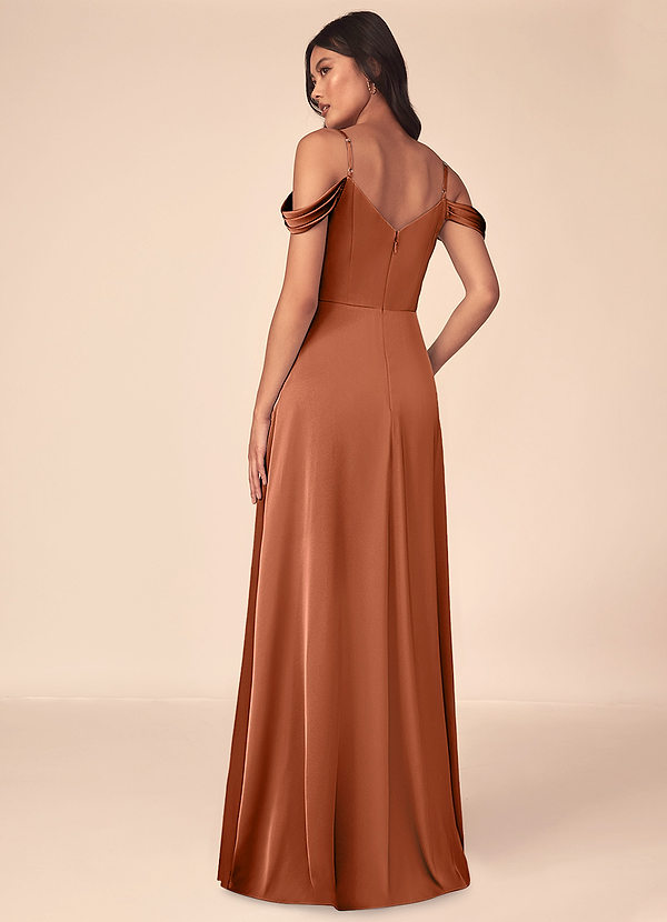 Azazie Ocean Bridesmaid Dresses A-Line Pleated Stretch Satin Floor-Length Dress image2