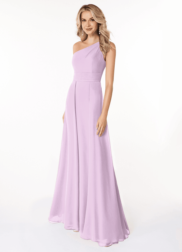 Azazie Dallas Bridesmaid Dresses Frosted Lilac A-Line One Shoulder Chiffon Dress image1