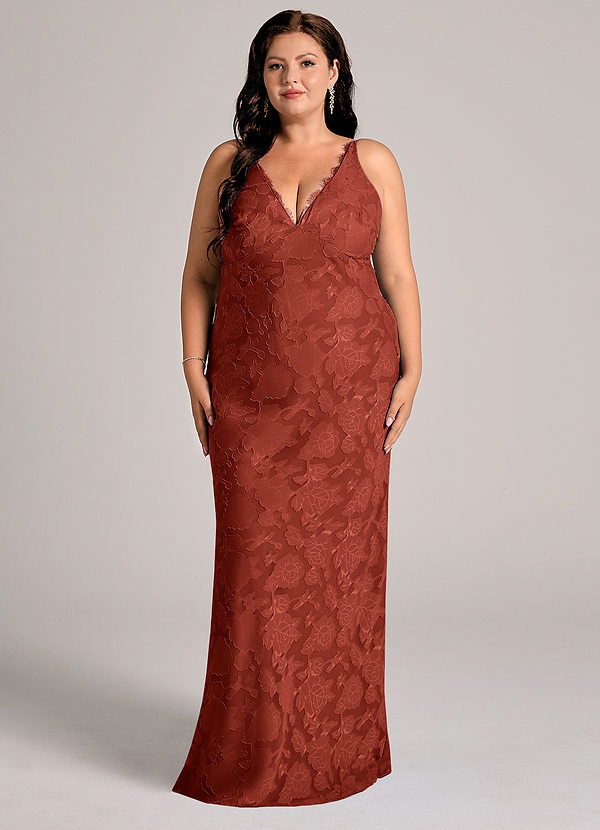 Azazie Tianna 신부 들러리 드레스 쉬스 레이스 플로럴 번아웃 바닥 길이 드레스 image1