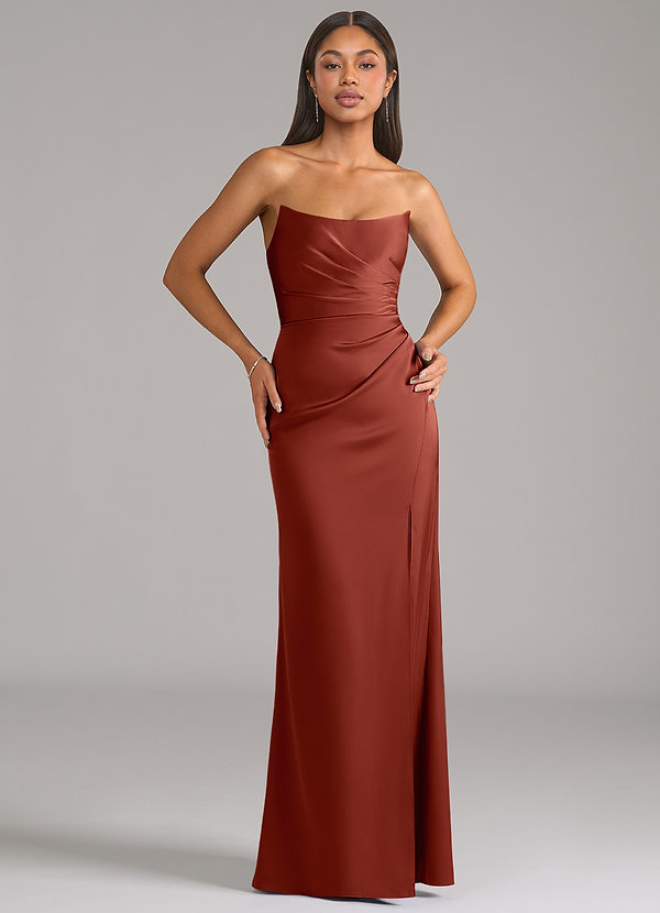 Azazie Marla Bridesmaid Dresses Terracotta Sheath Strapless Stretch Satin Convertible Dress image1