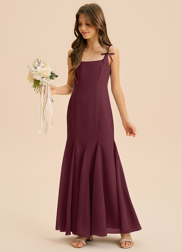 Azazie Evey Junior Abito Sirena in Chiffon Plissettato Cabernet image1