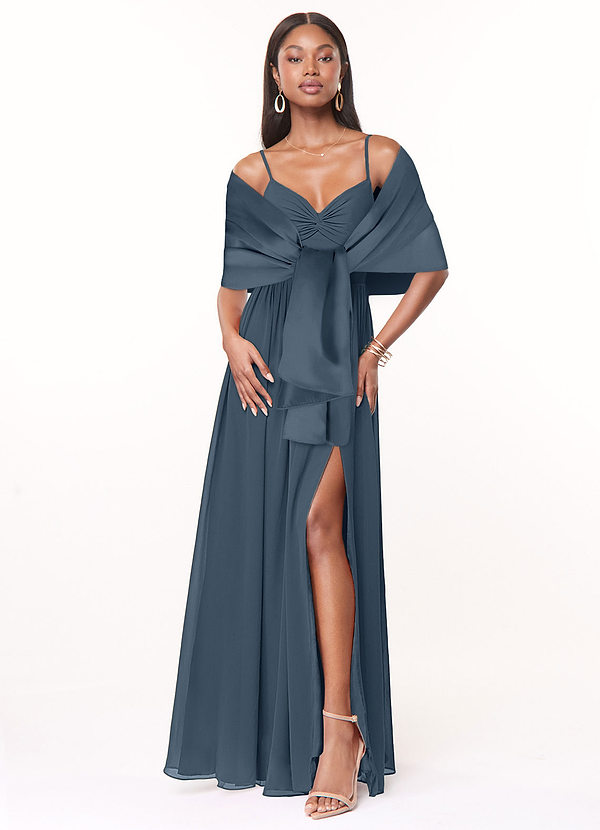 front Azazie Matching Color Aleena Matte Satin Shawl