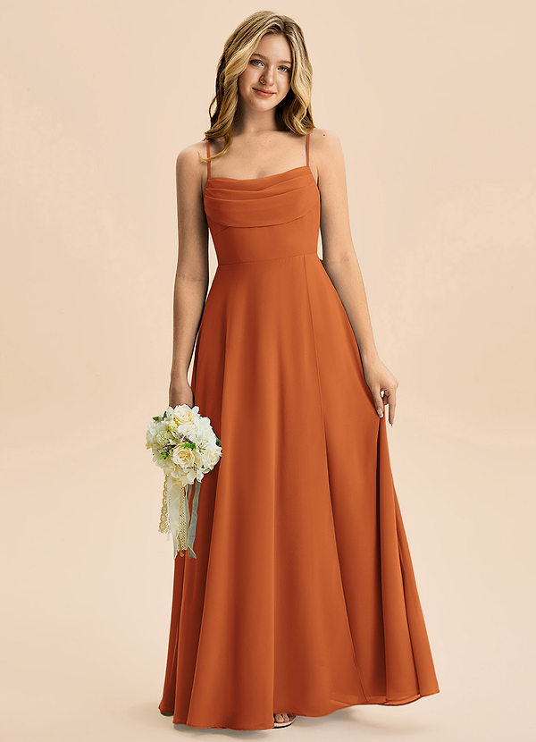 Azazie Bear Junior Cinnamon A-Line Pleated Chiffon Dress image1