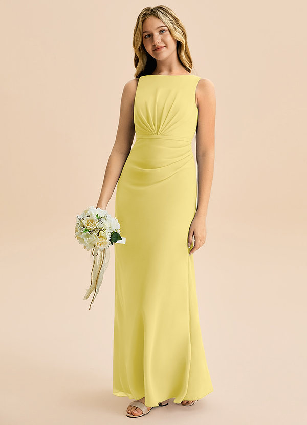 Azazie Floris Junior Canary A-Line Pleated Chiffon Dress image1
