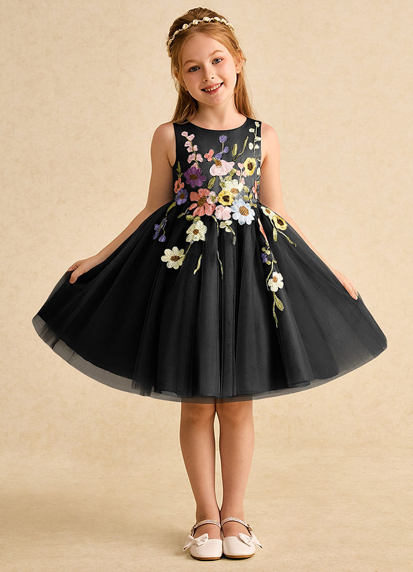 Azazie Prima Flower Girl Dresses Black A-Line Bow Tulle Dress image1