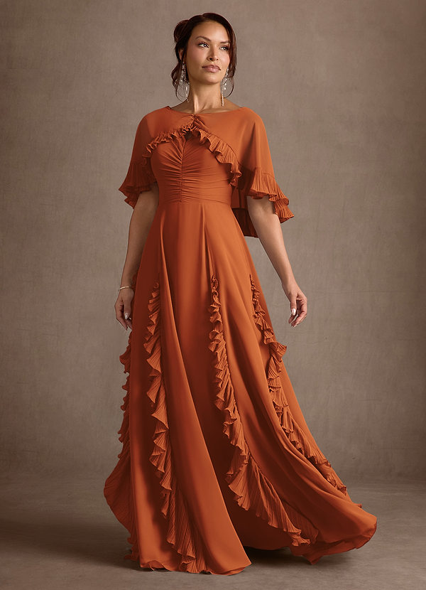 Darla Mother of the Brides Dresses Cinnamon A-Line Ruched Chiffon Dress image1