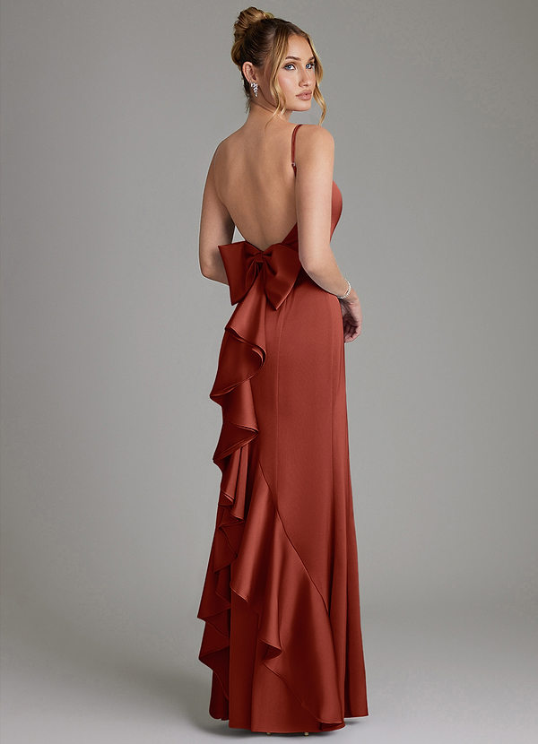 Azazie Zherra Robes Demoiselle d'honneur Robe Sirène en Satin extensible Arc Terracotta image1