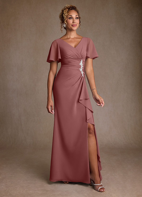 Azazie Suffolk Abiti da Mamma Sposa Abito A-Line in Chiffon Plissettato Rosa Del Deserto image1