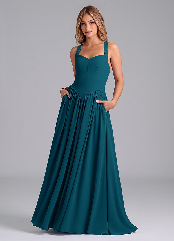 Azazie Francis Bridesmaid Dresses Ink Blue A-Line Corset Chiffon Dress image1