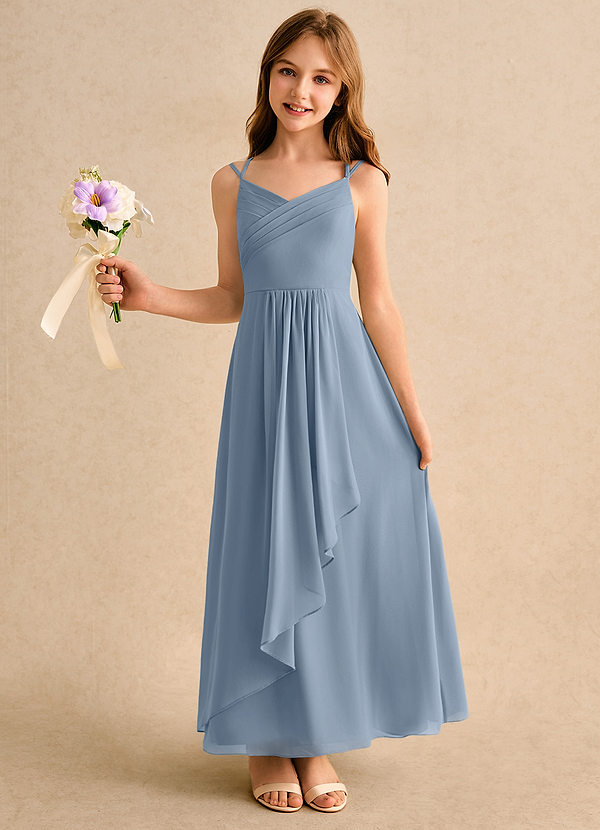 Azazie Zaida Girls Formal Flower Girl Dresses Dusty Blue A-Line Pleated Chiffon Dress image1