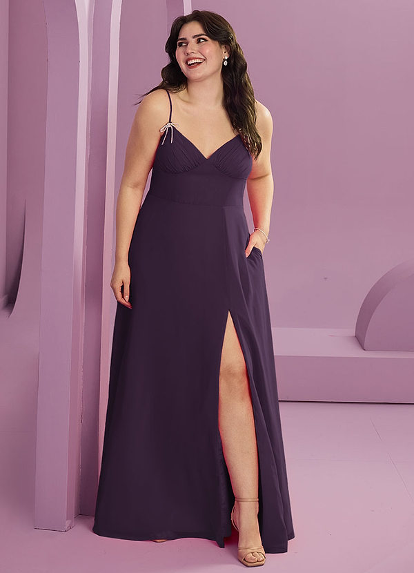 Barbie ♥ Azazie Bridesmaid Dresses Plum A-Line with Pockets Chiffon Dress image1