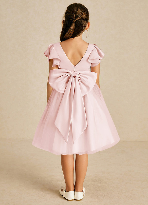 Azazie Kaeya Robes de Fillette d'Honneur Robe Trapèze en Tulle Arc Rose Pâle image1