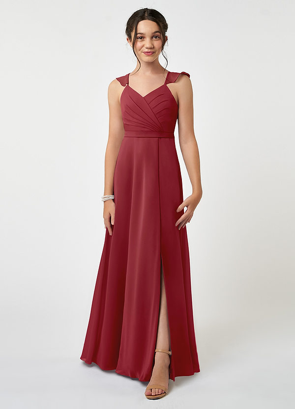 Azazie Emily Junior A-Linie Gestreift Chiffon Kleid Granatapfelrot image1