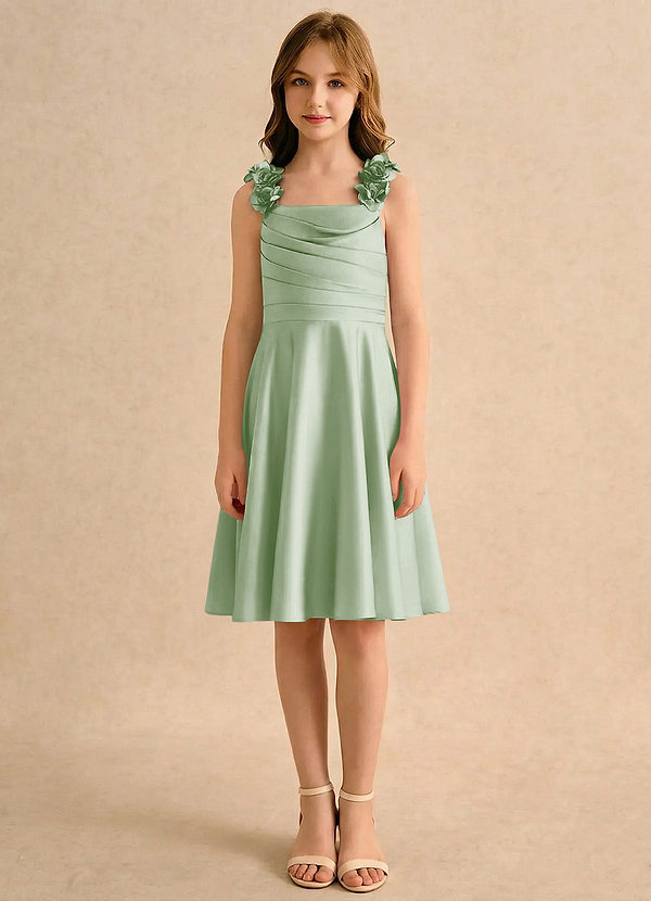 Azazie Resa Bloemenmeisjes Jurken A-Lijn Jurk van Mat Satijn Geplooid Stoffige Salie image1