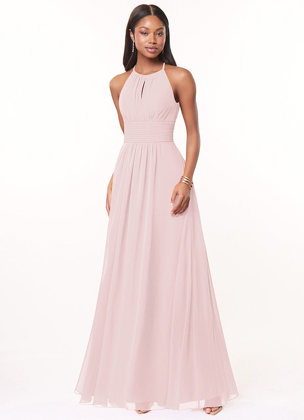 Azazie Bonnie Bridesmaid Dresses Blushing Pink A-Line Keyhole Ruched Chiffon Dress image1