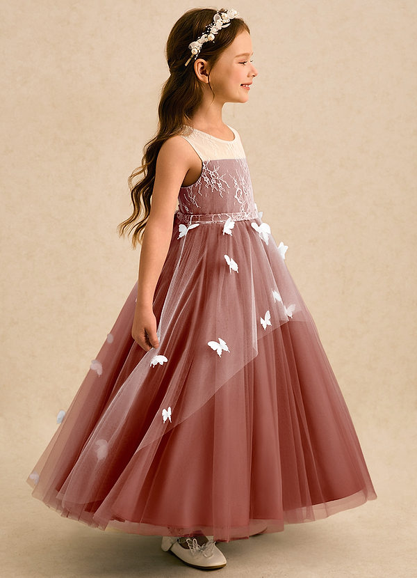 Azazie Mariposa Flower Girl Dresses Auburn Ball-Gown Lace Tulle Dress image1