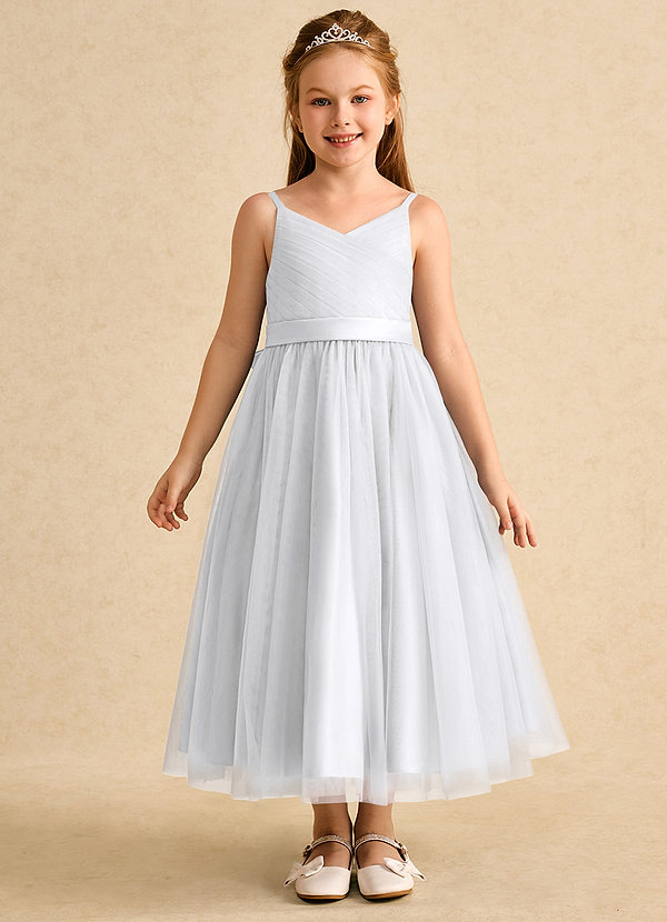 Azazie Patootie Vestidos de Niña de Flores Vestido de Blanco de Tul de Corte En A con Tirante Espagueti image1