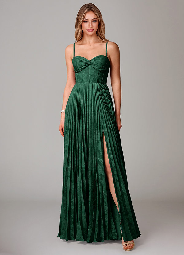Azazie Akiko Bridesmaid Dresses Dark Green A-Line Sweetheart Neckline Floral Burnout Dress image1