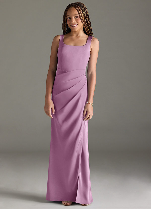 Azazie Mero Junior Meerjungfrau-Linie Plissee Stretch-Satin Kleid Blauregen image1