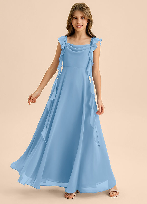 Azazie Carmin Junior Robe Trapèze en Mousseline de soie Rayé Poudre Bleue image1