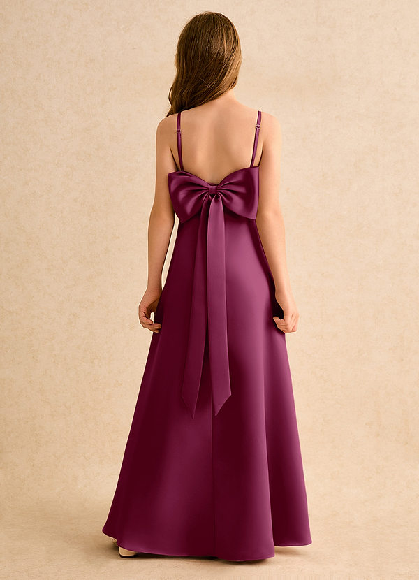 Azazie Joella Girls Formal Flower Girl Dresses Mulberry A-Line Pleated Matte Satin Dress image1